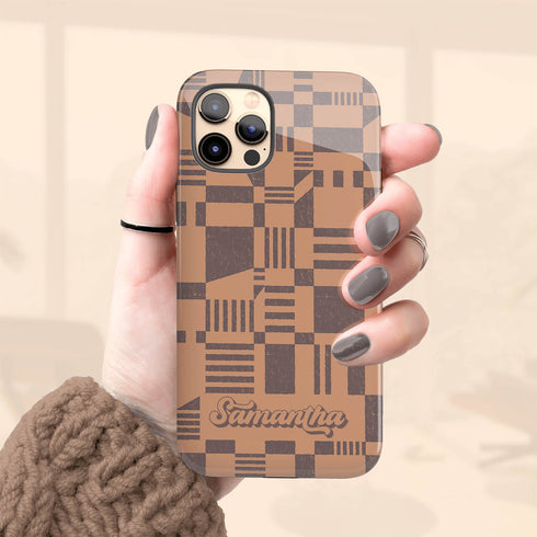 Custom Name Retro Geometric Checkerboard iPhone Case